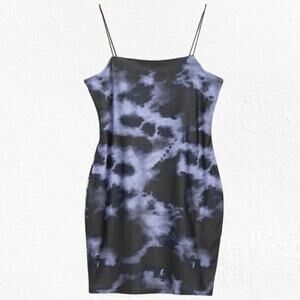 Top Shop Black Blue Tie Dye Bodycon Spaghetti Strap Night Out Mini Dress Size 2P